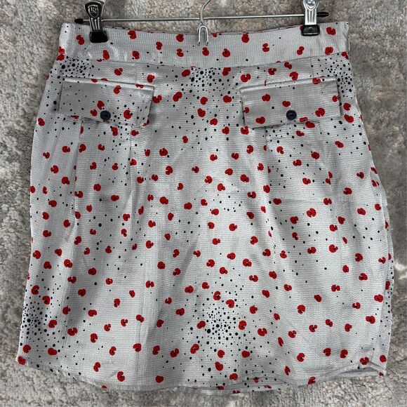 Tulle Sz XS Silver Metallic Floral Poppy Print Mini Skirt Preppy - Picture 1 of 9